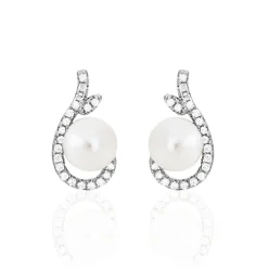 Boucles D'oreilles Puces Cyrana Argent Blanc Perle De Culture Et Oxyde