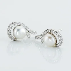 Boucles D'oreilles Puces Cyrana Argent Blanc Perle De Culture Et Oxyde