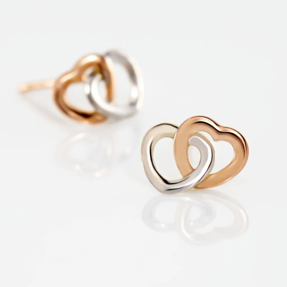 Boucles D'oreilles Puces Donna Coeurs Ajoures Or Rose