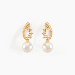 Boucles D'oreilles Puces Dominga Or Jaune Perle De Culture Et Oxyde