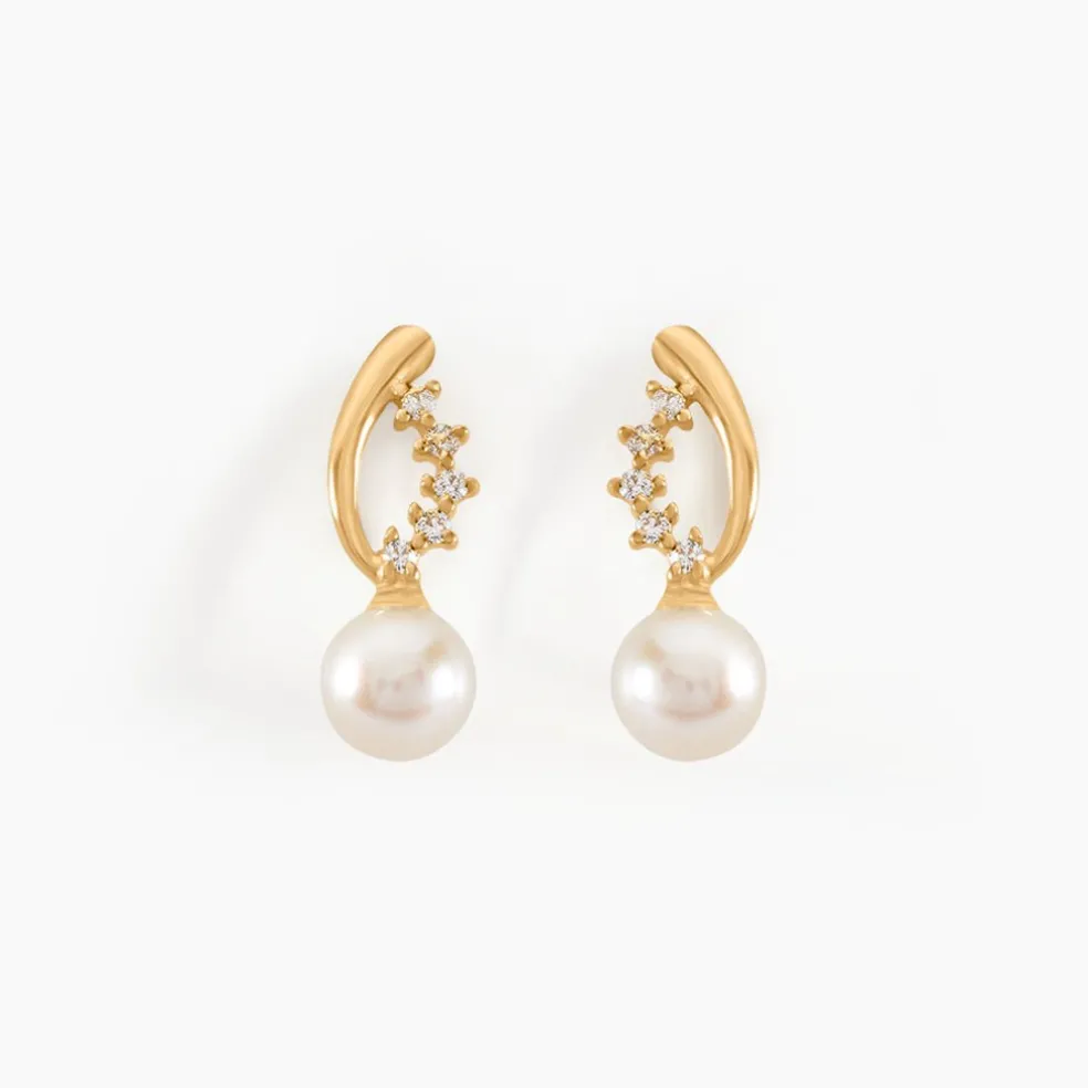 Boucles D'oreilles Puces Dominga Or Jaune Perle De Culture Et Oxyde