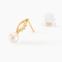 Boucles D'oreilles Puces Dominga Or Jaune Perle De Culture Et Oxyde