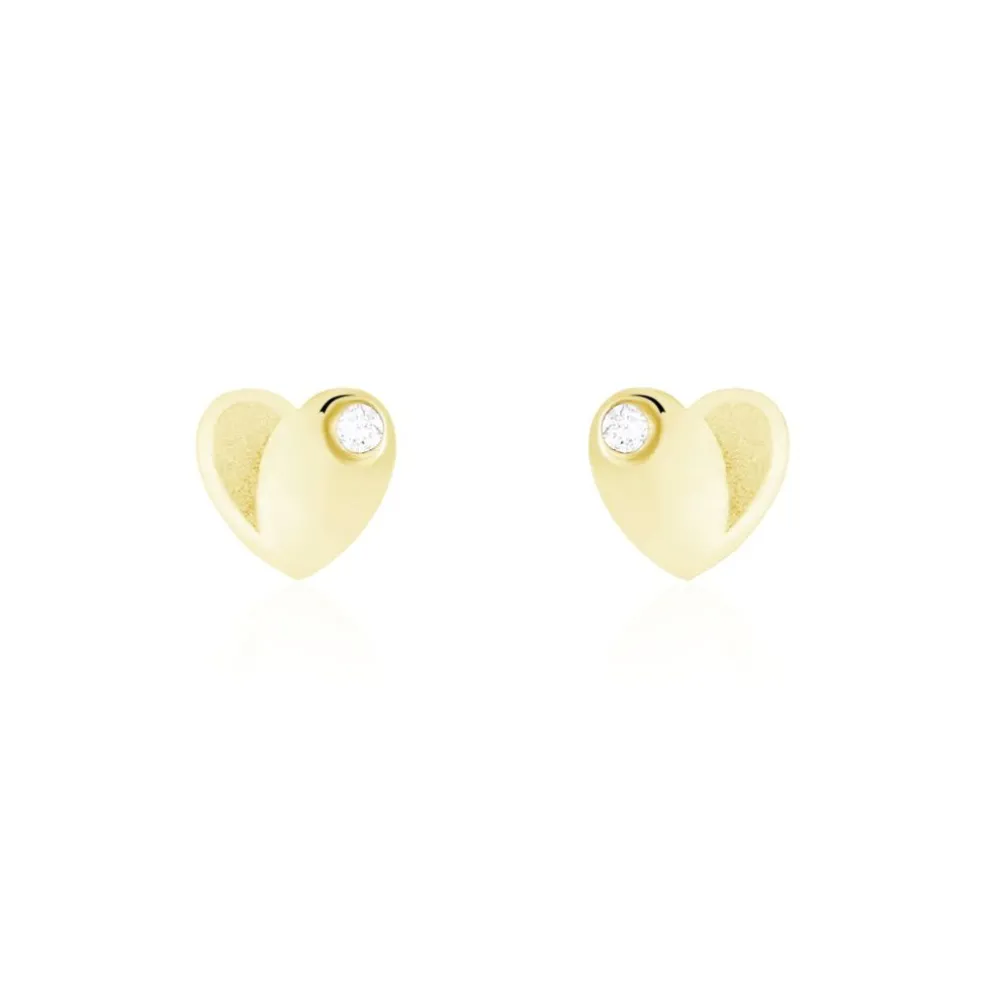 Boucles D'oreilles Puces Daria Coeur Plein Or Jaune Oxyde De Zirconium