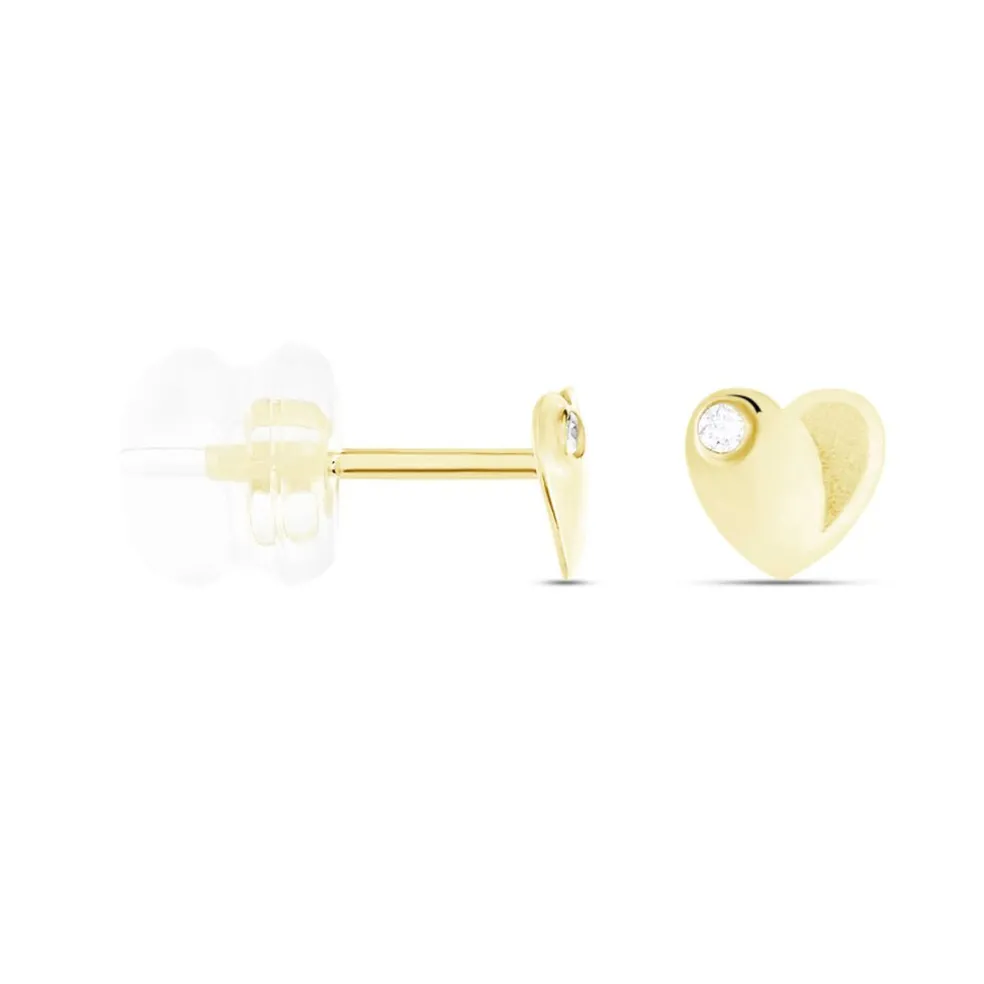 Boucles D'oreilles Puces Daria Coeur Plein Or Jaune Oxyde De Zirconium