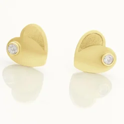 Boucles D'oreilles Puces Daria Coeur Plein Or Jaune Oxyde De Zirconium