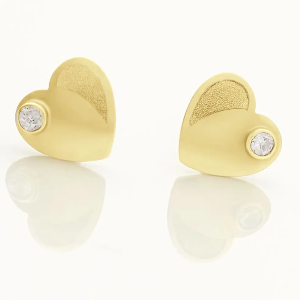Boucles D'oreilles Puces Daria Coeur Plein Or Jaune Oxyde De Zirconium