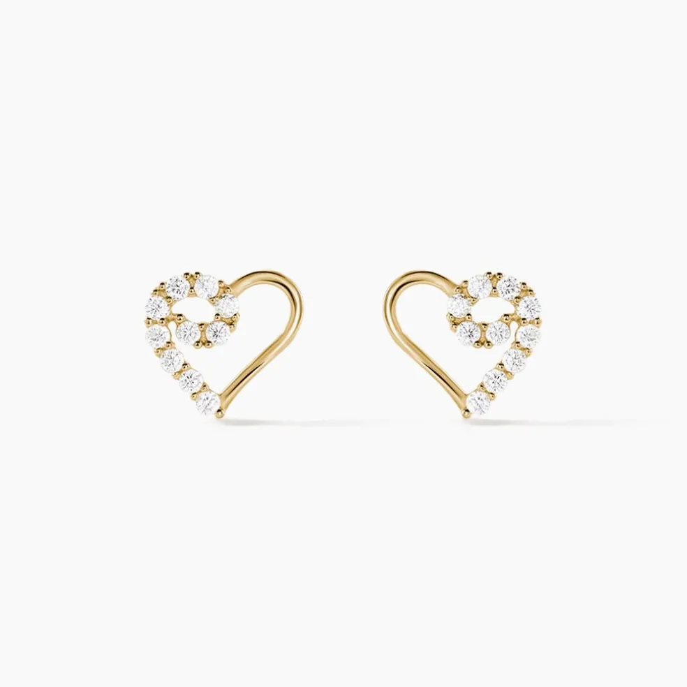 Boucles D'oreilles Puces Daria C艙ur Or Jaune Oxyde De Zirconium