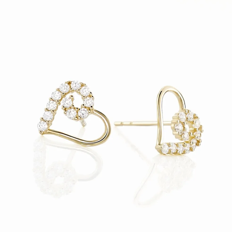 Boucles D'oreilles Puces Daria C艙ur Or Jaune Oxyde De Zirconium
