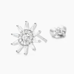 Boucles D'oreilles Puces Daisy Argent Blanc Oxyde De Zirconium