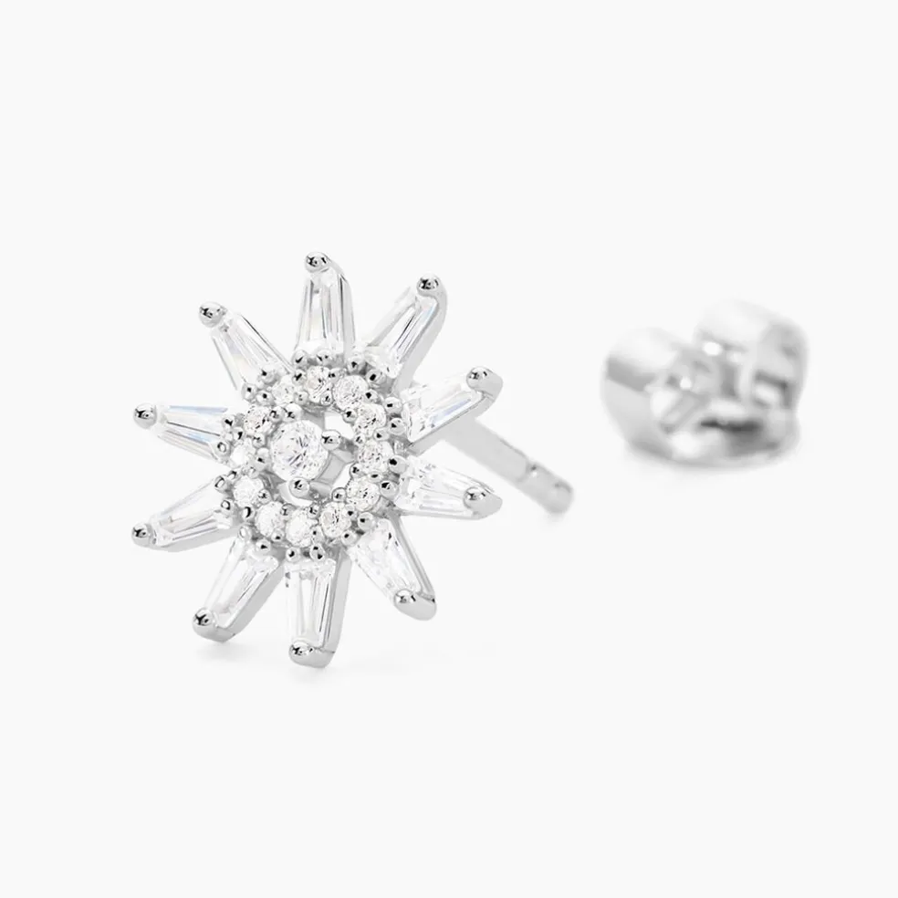 Boucles D'oreilles Puces Daisy Argent Blanc Oxyde De Zirconium