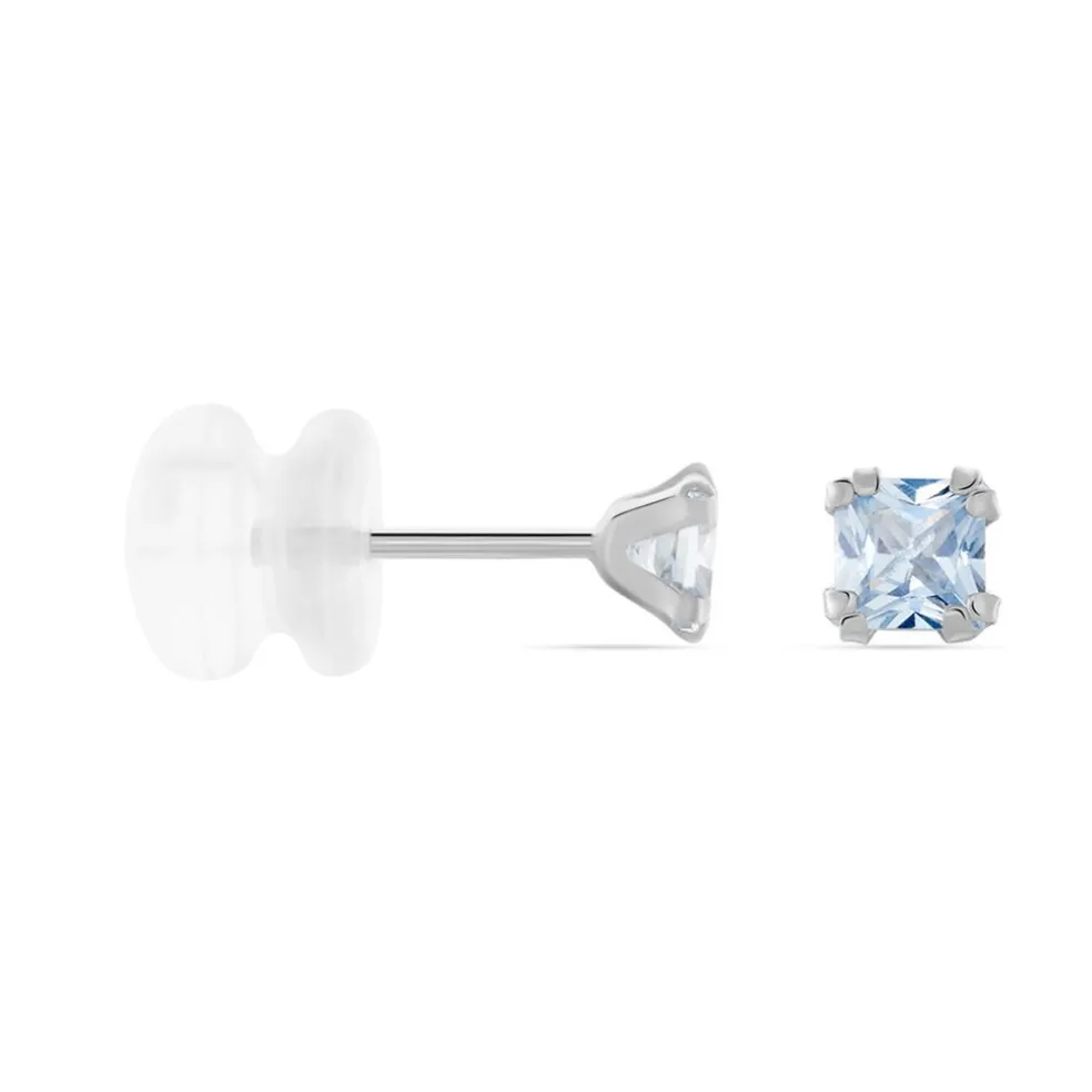 Boucles D'oreilles Puces Doreen Carre Or Blanc Oxyde De Zirconium