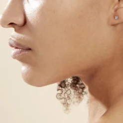 Boucles D'oreilles Puces Doreen Carre Or Blanc Oxyde De Zirconium