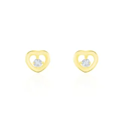 Boucles D'oreilles Puces Daria C艙ur Or Jaune Oxyde De Zirconium