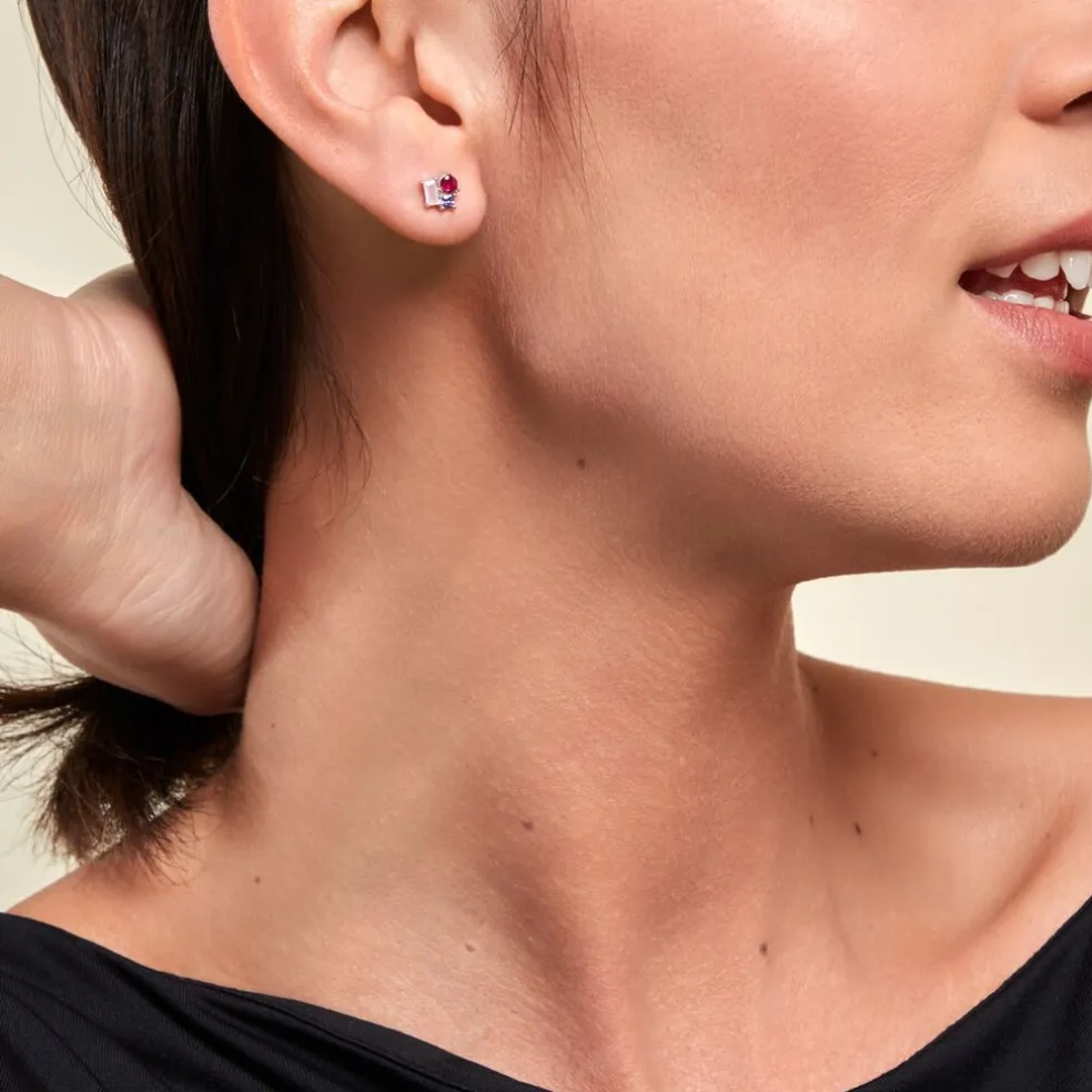 Boucles D'oreilles Puces Doja Argent Blanc Verre Spinelle Oxyde