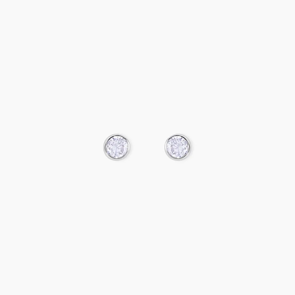 Boucles D'oreilles Puces Daria Serti Clos Or Blanc Oxyde De Zirconium