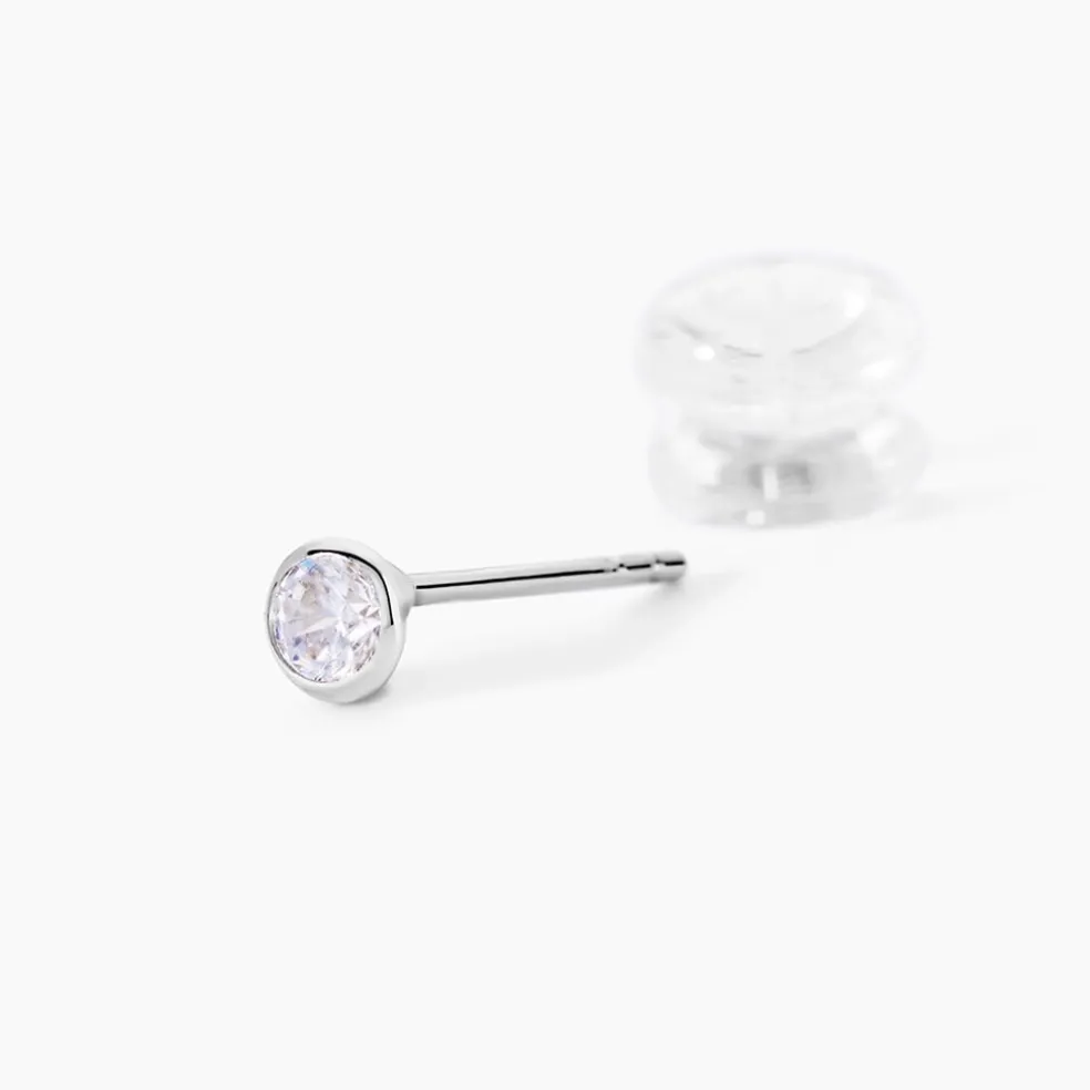 Boucles D'oreilles Puces Daria Serti Clos Or Blanc Oxyde De Zirconium