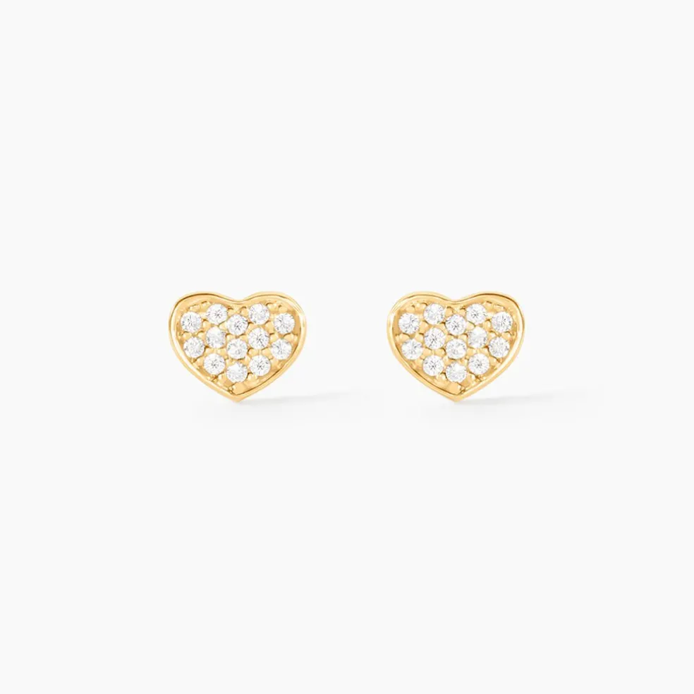 Boucles D'oreilles Puces Daria Coeur Plein Or Jaune Oxyde De Zirconium