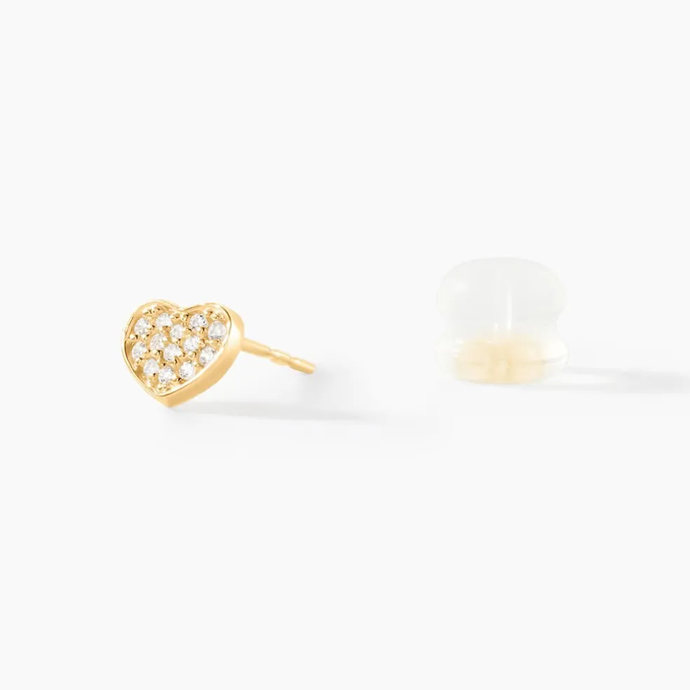 Boucles D'oreilles Puces Daria Coeur Plein Or Jaune Oxyde De Zirconium