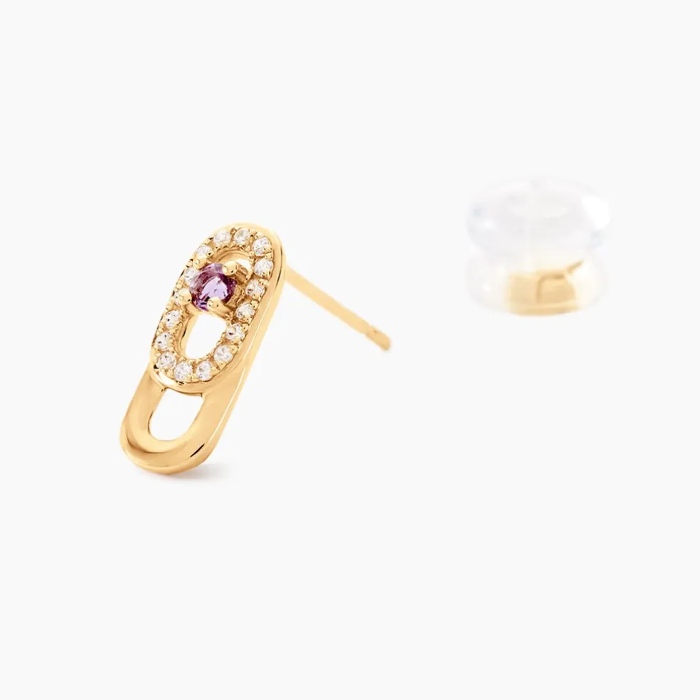 Boucles D'oreilles Puces Deonne Or Jaune Améthyste Oxyde De Zirconium