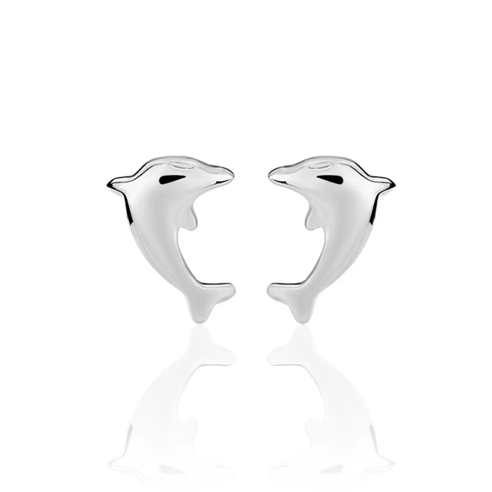 Boucles D'oreilles Puces Dauphinos Argent Blanc