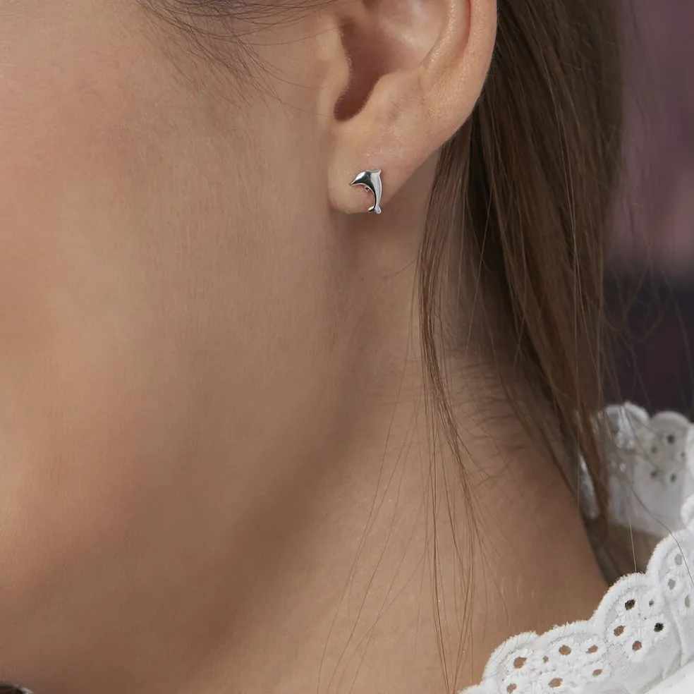 Boucles D'oreilles Puces Dauphinos Argent Blanc