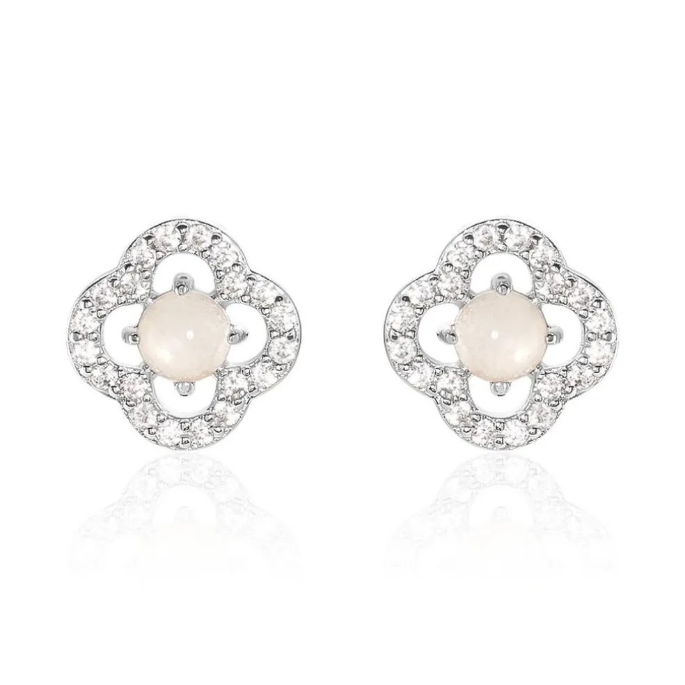 Boucles D'oreilles Puces Dally Argent Blanc Quartz Oxyde De Zirconium