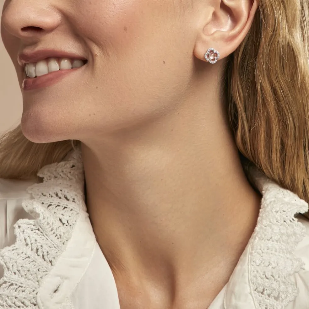 Boucles D'oreilles Puces Dally Argent Blanc Quartz Oxyde De Zirconium