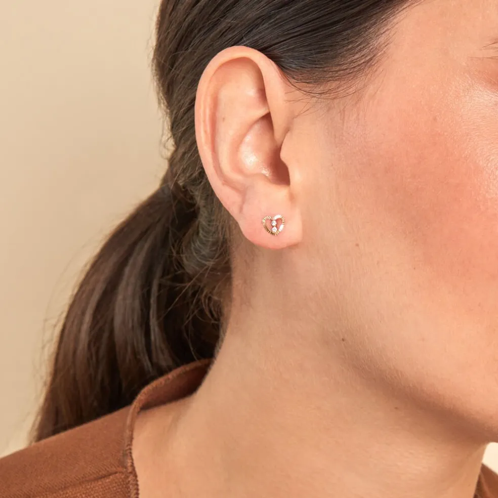 Boucles D'oreilles Puces Daria C艙ur 6 Or Jaune Oxyde