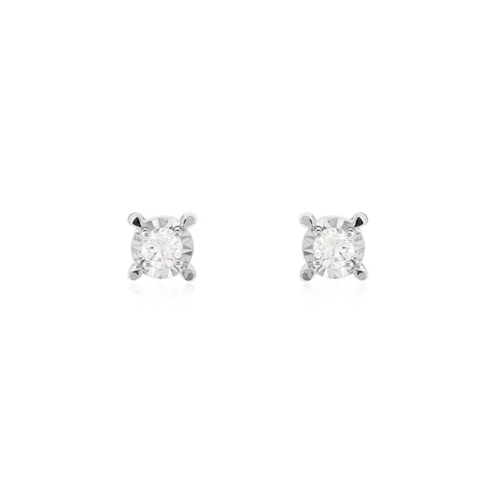 Boucles D'oreilles Puces Diamotion Or Blanc Diamant