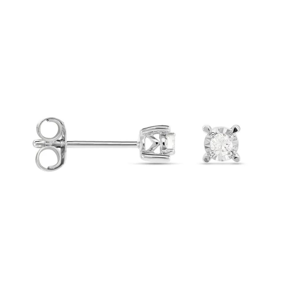 Boucles D'oreilles Puces Diamotion Or Blanc Diamant
