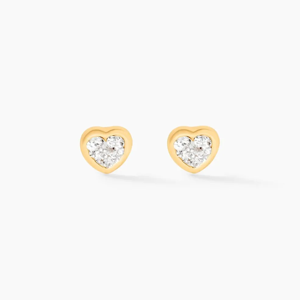 Boucles D'oreilles Puces Daria C艙ur 0 Or Jaune Strass