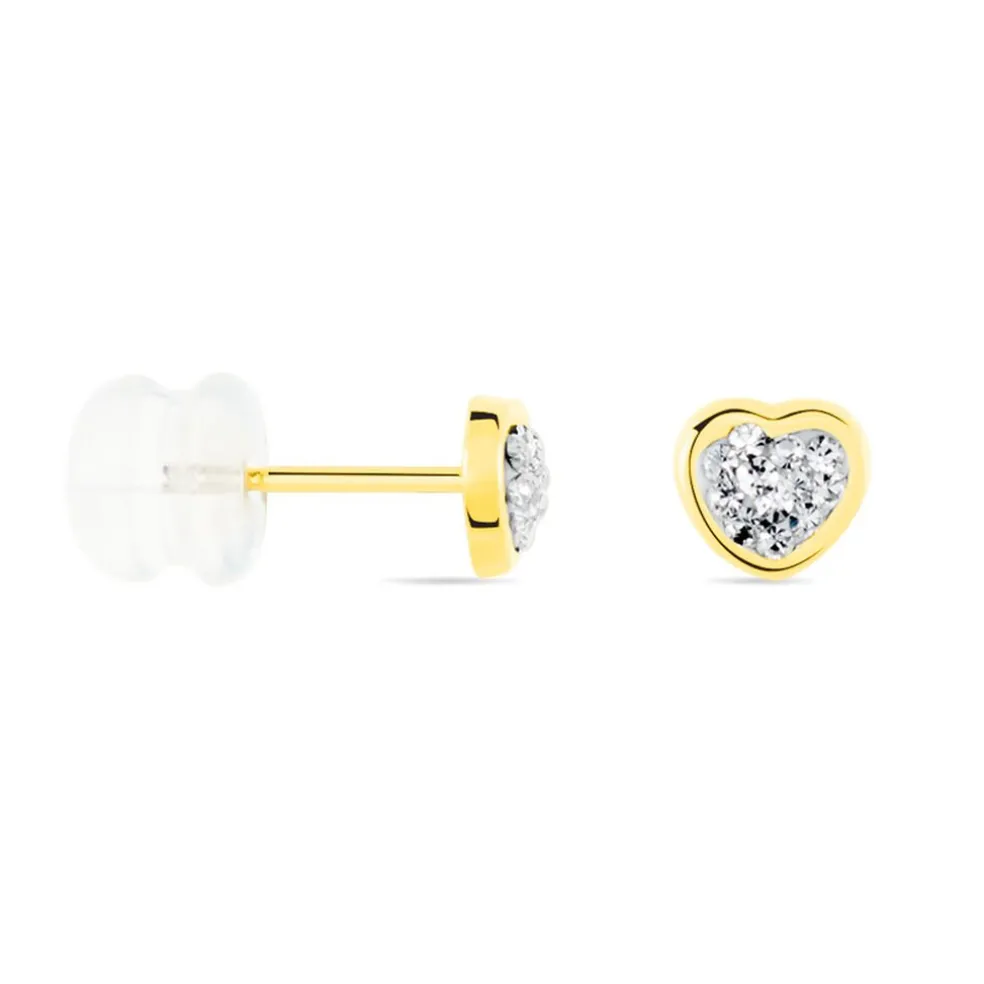 Boucles D'oreilles Puces Daria C艙ur 0 Or Jaune Strass