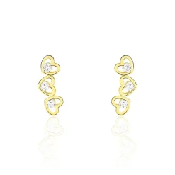 Boucles D'oreilles Puces Daria Coeur Triple Or Jaune Oxyde