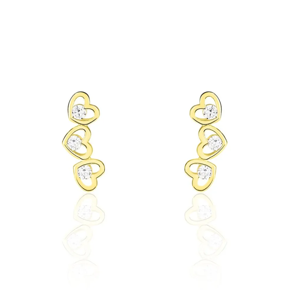 Boucles D'oreilles Puces Daria Coeur Triple Or Jaune Oxyde