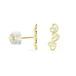 Boucles D'oreilles Puces Daria Coeur Triple Or Jaune Oxyde