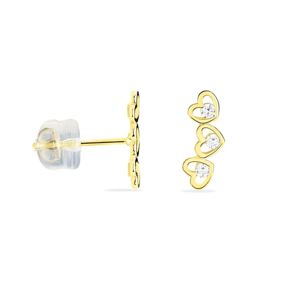 Boucles D'oreilles Puces Daria Coeur Triple Or Jaune Oxyde