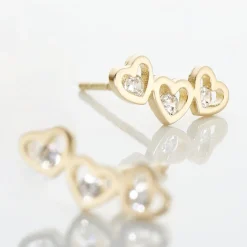 Boucles D'oreilles Puces Daria Coeur Triple Or Jaune Oxyde