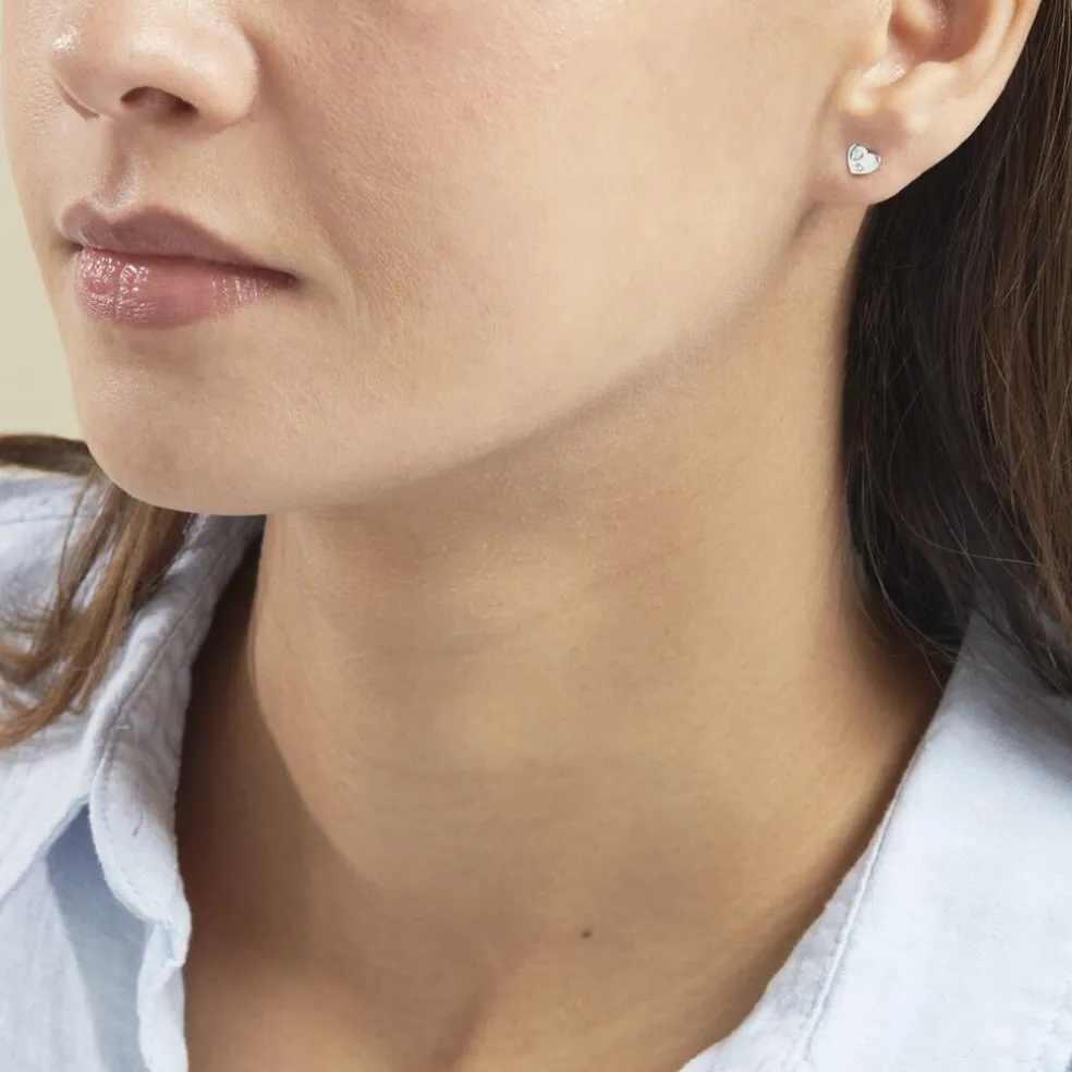 Boucles D'oreilles Puces Daria Coeur Plein Or Blanc Oxyde De Zirconium