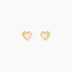 Boucles D'oreilles Puces Daria Coeur Plein Or Jaune Oxyde De Zirconium