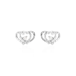 Boucles D'oreilles Puces Daria Double Coeurs Or Blanc Oxyde