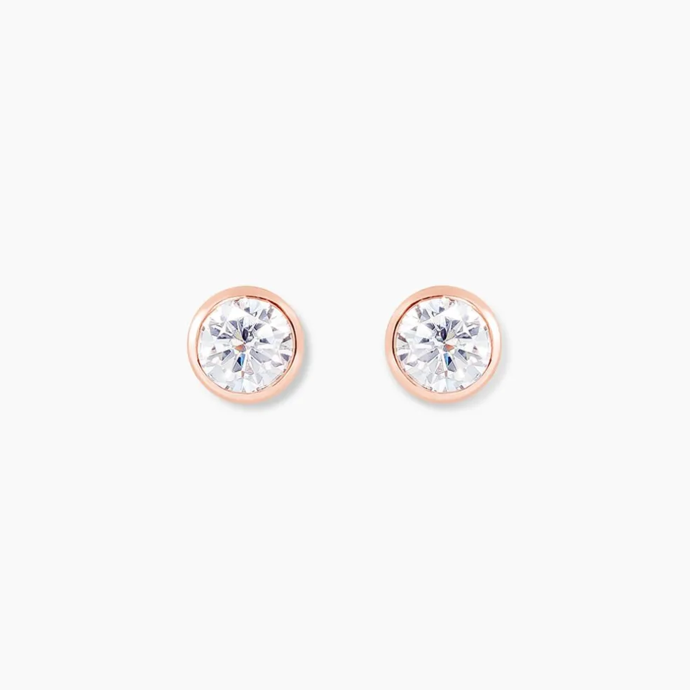 Boucles D'oreilles Puces Daria Serti Clos Or Rose Oxyde De Zirconium
