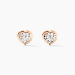 Boucles D'oreilles Puces Daria C艙ur 0 Or Rose Strass