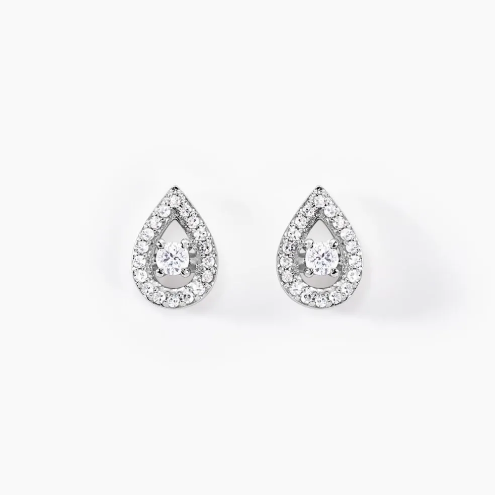 Boucles D'oreilles Puces Domitia Or Blanc Diamant