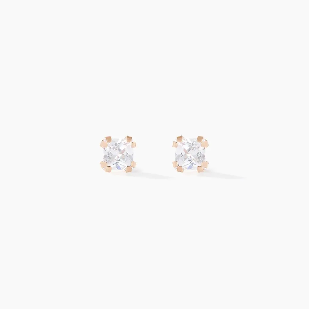 Boucles D'oreilles Puces Doreen Carre Or Rose Oxyde De Zirconium