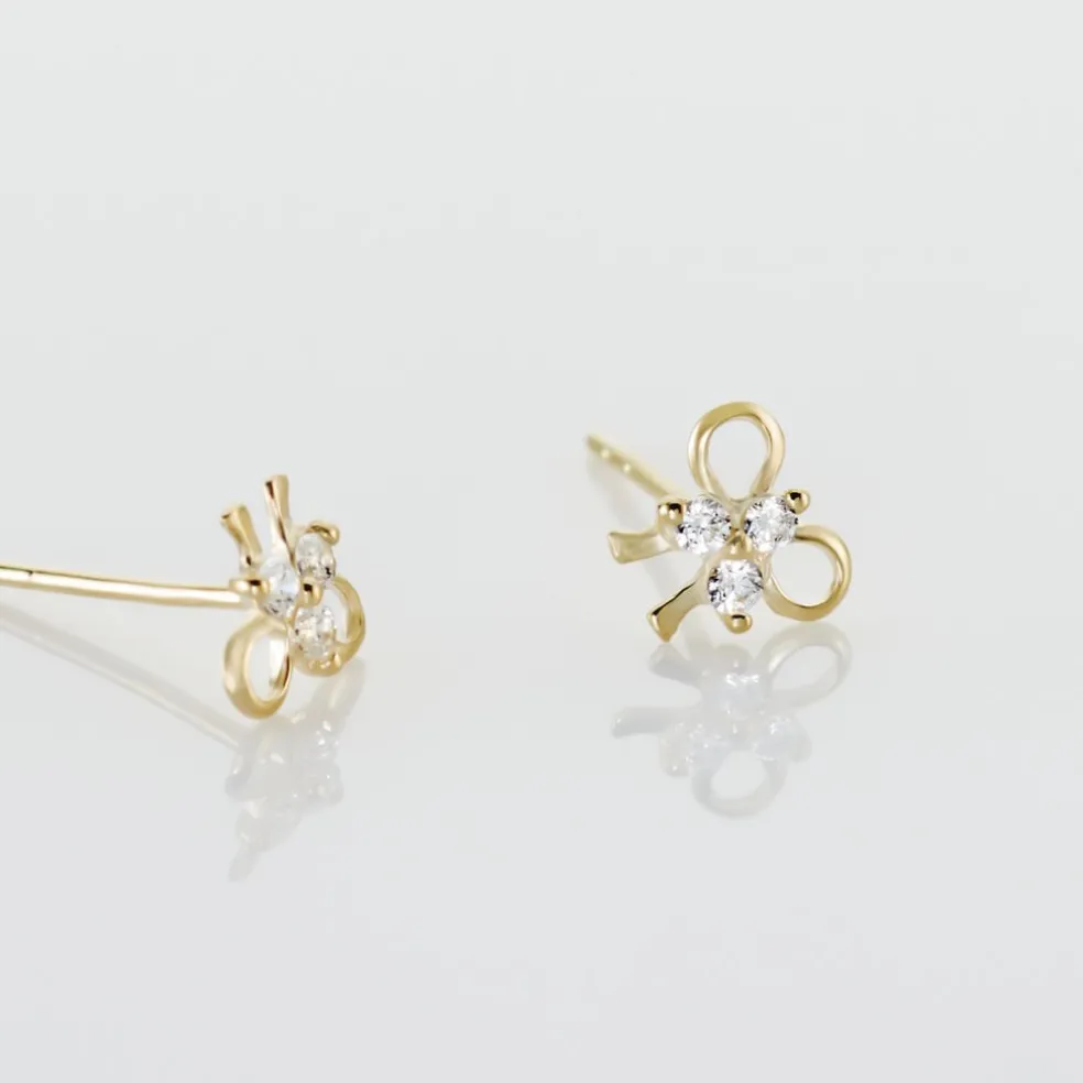 Boucles D'oreilles Puces Darina Noeud Or Jaune Oxyde De Zirconium