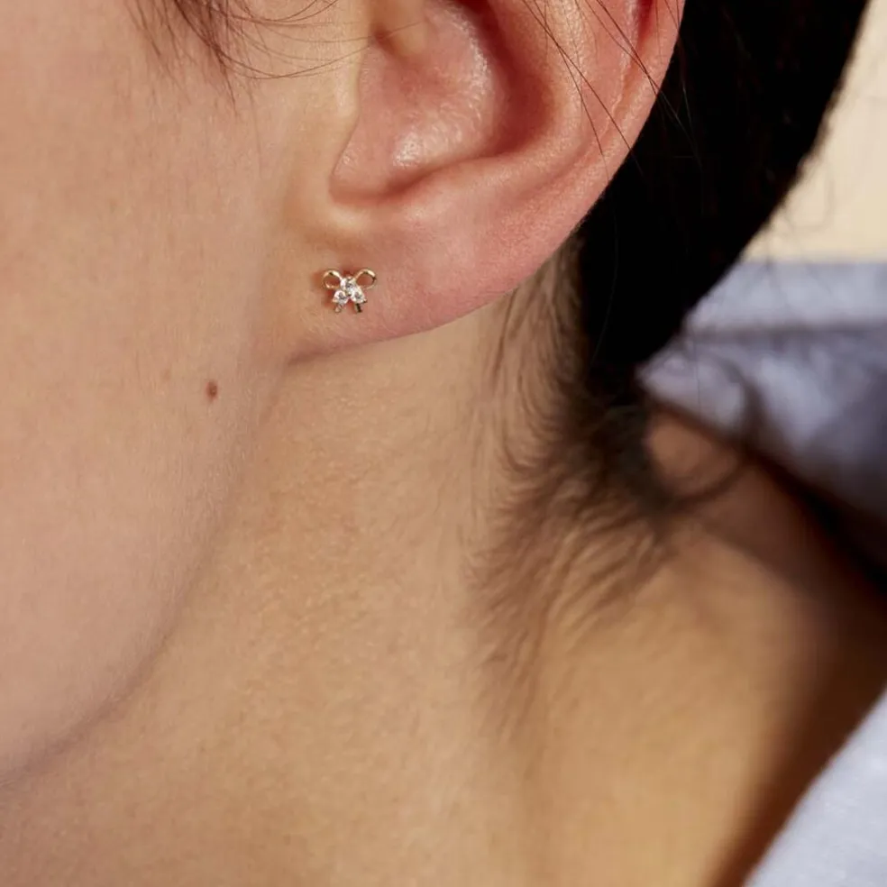Boucles D'oreilles Puces Darina Noeud Or Jaune Oxyde De Zirconium