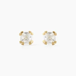Boucles D'oreilles Puces Doreen Carre Or Jaune Oxyde De Zirconium