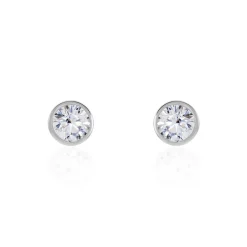 Boucles D'oreilles Puces Daria Serti Clos Or Blanc Oxyde De Zirconium