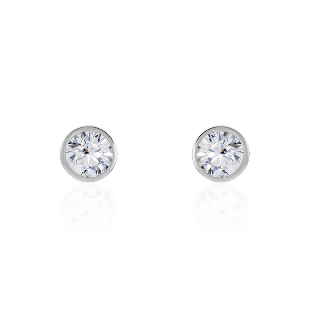 Boucles D'oreilles Puces Daria Serti Clos Or Blanc Oxyde De Zirconium