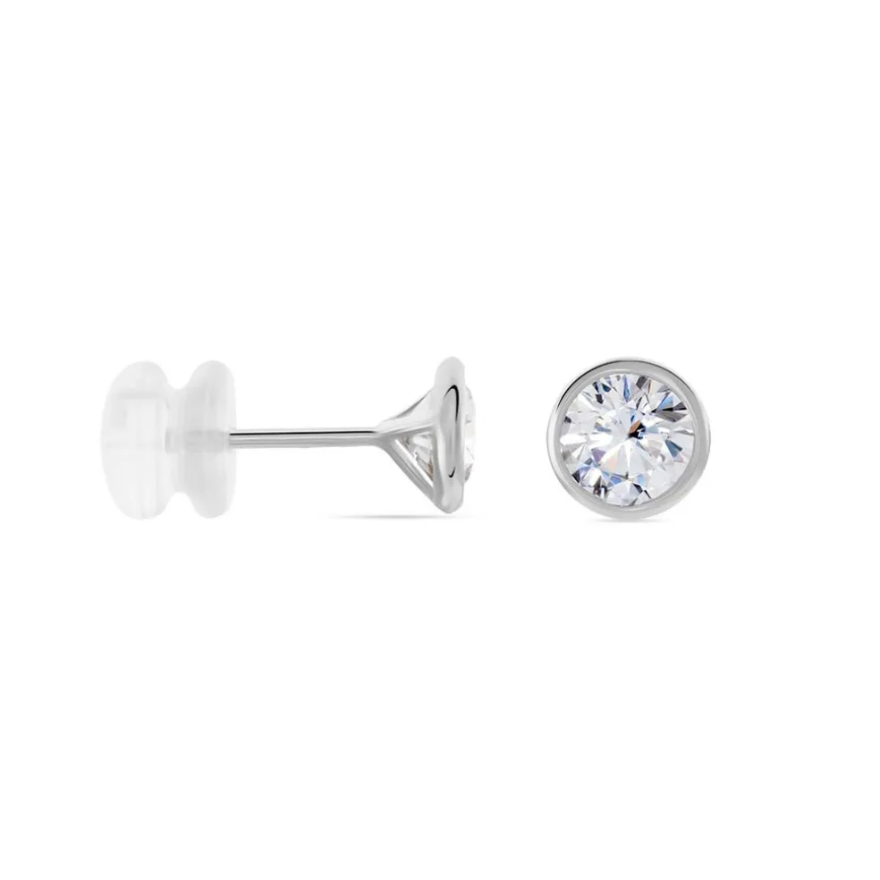Boucles D'oreilles Puces Daria Serti Clos Or Blanc Oxyde De Zirconium